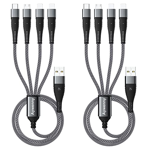 Aywenny Multi Töltő Kábel 2Pack Fonott Nylon Univerzális 4 az 1-ben Több USB-Kábel, 3A,Dual Telefon/USB-C/Micro-USB Port