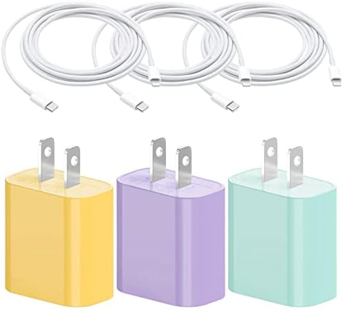 3 Csomag [Apple Mpi Hitelesített] iPhone Töltő 20W PD USB-C Fali Gyorsan Töltő Adapter, 3 Csomag 6FT Típus C-Lightning Kábel