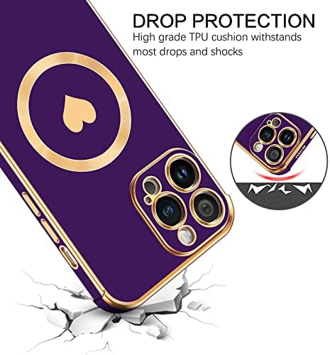 BENTOBEN iPhone 13 Pro Max Telefon Esetében [Kompatibilis Magsafe] Slim Vékony Luxus Arany Szív Design Ütésálló Védelem Puha
