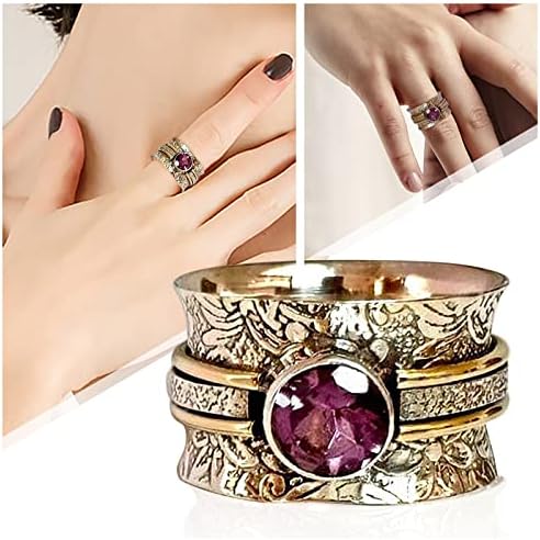 Ezüst Gyűrű Készlet, Állítható Bohém Ékszerek, Gyűrű Gyűrű Meditáció Ajándék Ametiszt Minta Gyűrűk Szív Csomót Gyűrű (Többszínű,