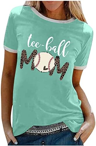 T-Ball Baseball Anya Póló Nők Vicces Baseball Levél, Nyomtatott Póló Színes Blokk Rövid Ujjú Leopárd Felső Blúz
