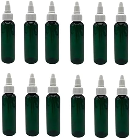 2 oz Zöld Cosmo Műanyag Palackok -12 Pack Üres Üveget Újratölthető - BPA Mentes - illóolaj - Aromaterápia | Fehér Twist Top