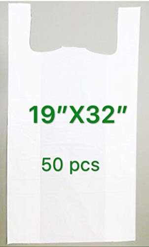 ROYAL 7 50CT Jumbo/Extra Nagy Műanyag Bevásárló Újrafelhasználható pólók Carry-ki 19x10x32 Zsákok (FEHÉR, 50)