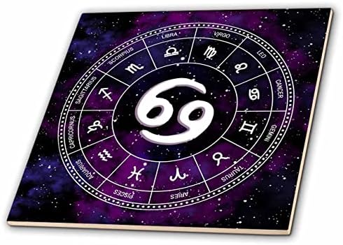 3dRose Rák Csillagjegy elegáns asztrológia ajándék. Fehér csillagok, lila tér - Csempe (ct-364165-7)