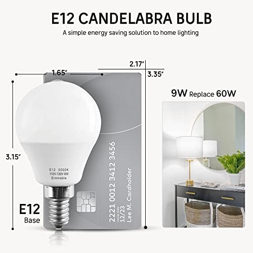 Prosperbiz E12 Mennyezeti Ventilátor LED Izzók, 60w Egyenértékű LED Gyertyatartót Izzók Nappali fény Fehér 5000K, 600 Lumen,
