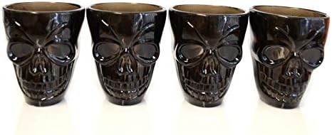 Shatchi Készlet 4 Halloween Fekete feles pohár Kísérteties 3D Koponya Alakú Fél Edények Italt Tartozékok, 4 Szám (Csomag