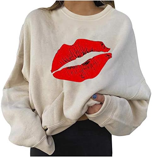 Nő Sweatershirt Ajkak Print ok-Okozati Blúz, Hosszú Ujjú, Laza Slouchy Pulóver Plusz Mérete Maximum Könnyű Ing