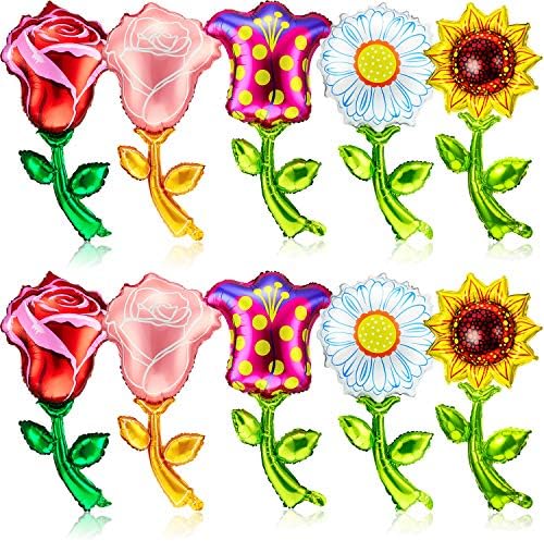 10 Db Színes Virág Fólia Léggömb Tavaszi-Nyári Virág Léggömb Napraforgó Daisy Rózsaszín Rózsa, Piros Rózsa, Tulipán Mylar