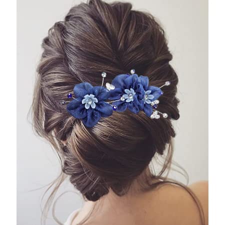 Campsis 2DB Virág hajcsatot a Menyasszonyi Kék Elegáns Kristály Esküvői Haj Csapok Szövet Virágok Haj Kiegészítők Nők, Lányok
