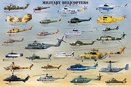 Laminált Katonai Helikopterek Oktatási Diagram Poszter 24x36