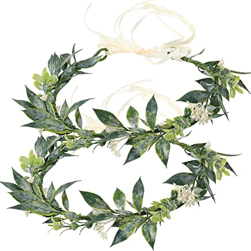 Xinnun 2 Db Zöld Levél, Virág Koronát Virág Lányok Esküvő Haj Kiegészítők, Menyasszonyi Eukaliptusz Virág, Aranyos Virág