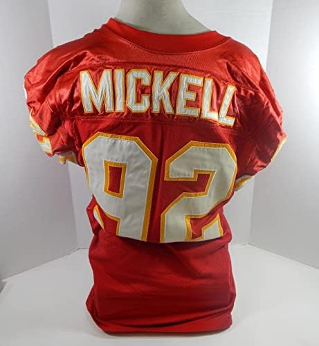 1994-ben a Kansas City Chiefs Darren Mickell 92 Játék Használt Piros Mez 75 Javítás 46 - Aláíratlan NFL Játék Használt Mezek