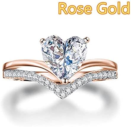 2023 Új Eljegyzési Gyűrű Hercegnő Személyre szabott Női Szív Alakú Cirkon Gyémánt Gyűrűk Hüvelykujj Gyűrűk Nők (Rose Gold,