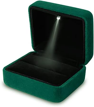 MSSZDLI Lahaima Bársony Gyűrű Doboz LED Ékszer Ajándék Doboz Eljegyzés majd Esküvő Gyűrű Doboz Bemutató (Sötét Zöld)