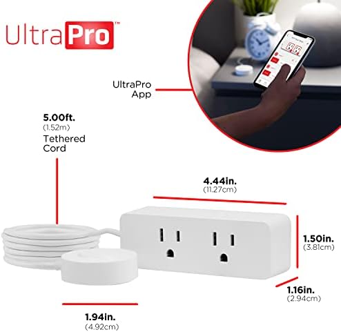 UltraPro™ 2-Outlet Plug-in Wi-Fi Smart Switch Heveder, 2.4 GHZ Wi-Fi Smart Csatlakozó, Kompatibilis Alexa, a Google Asszisztens,