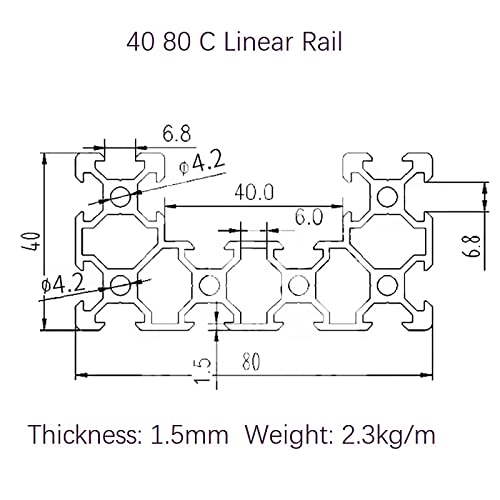 Mssoomm C Csatorna U Típusú 4080-Ban Lineáris Vasúti L: 68.5 cm / 1740mm Alumínium Profil Extrudálás Európai Szabvány AnodizedSleek
