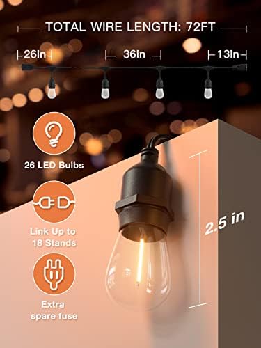 addlon 96FT(48FT*2) LED Kültéri String Lámpák Edison Törhetetlen Izzók Kereskedelmi Fokozatú Szabályozható Teraszon Kávézó