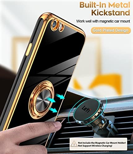 LeYi az iPhone 6 Esetben, iPhone 6s Esetben Edzett Üveg kijelző Védő fólia [2 Csomag] 360° Forgatható Gyűrű Jogosultja Mágneses