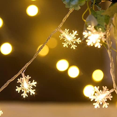 SRZR Karácsonyi Fények,Hópehely String Fények elemes Vízálló 20ft, 40 LED tündérfény a Karácsony Kert, Terasz, Hálószoba,
