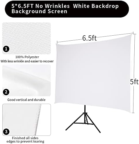 GSKAIWEN 5x6.5ft Fehér Hátteret, állvánnyal,Ránc-Rezisztens Összecsukható Háttér Bluebox Fehér Képernyő Fotó Stúdió, Videó