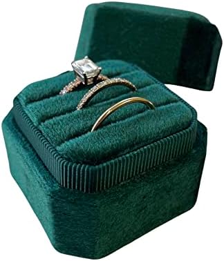 Luxus 3 Slot Bársony Gyűrűs Dobozt Tér Oktogon Az Eljegyzés, Esküvő Ékszer Kijelző Tárolás (Smaragd zöld)