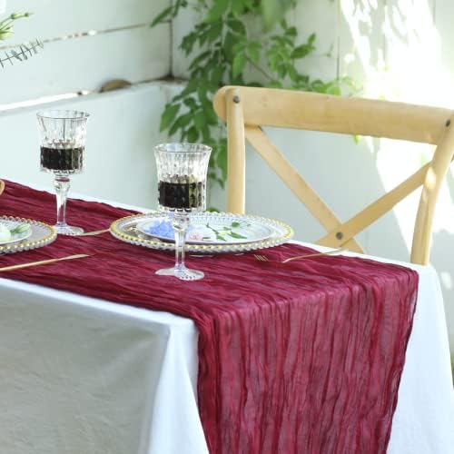 Beamlike Bordó Cheesecloth asztali Futó 10ft Rusztikus Géz Hosszú muszlin Futó a Bohém Esküvői Dekoráció Menyasszonyi Zuhany