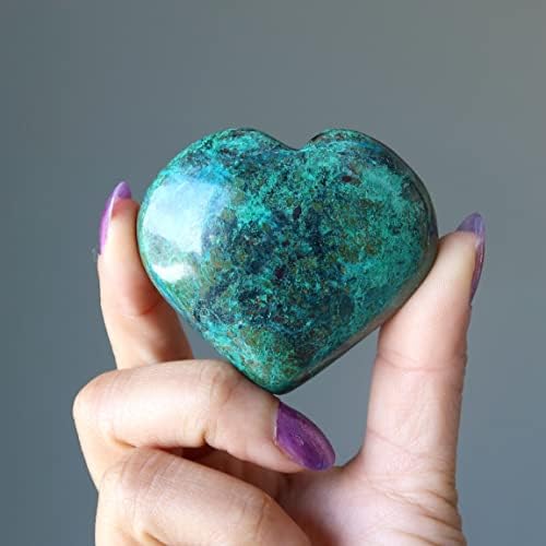Szatén Kristályok Chrysocolla Szív A Szeretet Kék, Zöld, Gyógyító Kő 2.0-2.25 Cm