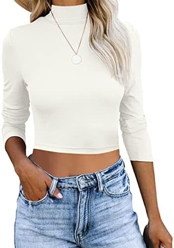 REVETRO Női Hosszú Ujjú Alkalmi Ingek félgarbó Maximum Slim Fit Alapvető Könnyű, Egyszerű T-Shirt