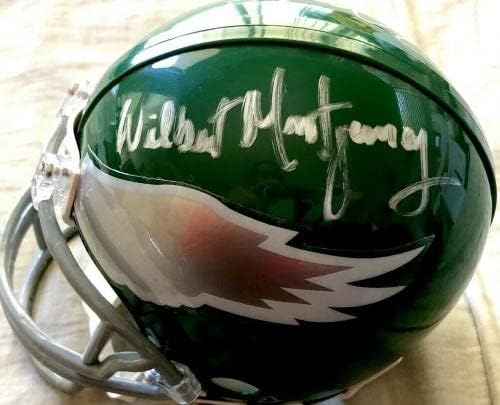 Ron Jaworski Wilbert Montgomery aláírt Philadelphia Eagles retro mini sisak SZÖVETSÉG - Dedikált NFL Mini Sisak