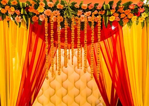 BELECO 7x5ft Szövet Indiai Esküvői Dekoráció Hátteret Fotózás Narancs Körömvirág, Piros Arany Függöny Hindu Esküvő Ünnep,