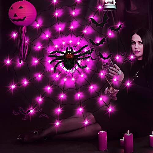 Halloween Dekoráció Pókháló Világítás - 3.3 Ft Átmérő 70 LED Csatlakoztassa a Halloween Lámpák Kültéri Beltéri Vízálló Ablak
