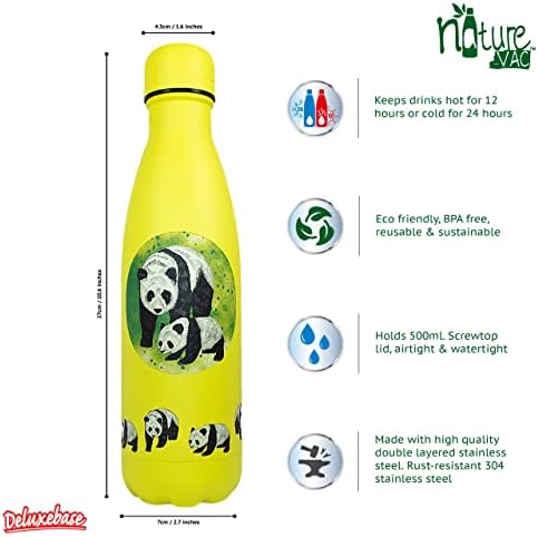 NatureVac - Panda a Deluxebase. Szigetelt BPA Mentes Újrafelhasználható Utazási Vákuumos Üveg Küvetta A Hideg-Meleg Víz,