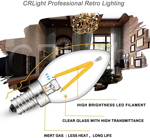 CRLight C7 Mini Gyertyatartó LED Izzó, 2W LED-Végtelen Éjszaka Izzók, 20W Egyenértékű 200LM Puha, Fehér 3000K, E12 Gyertyatartót