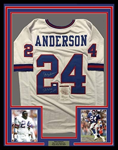 Keretes Dedikált/Aláírt Ottis Anderson SB XXV MVP 33x42 New York Giants Fehér Foci Mez SZÖVETSÉG COA