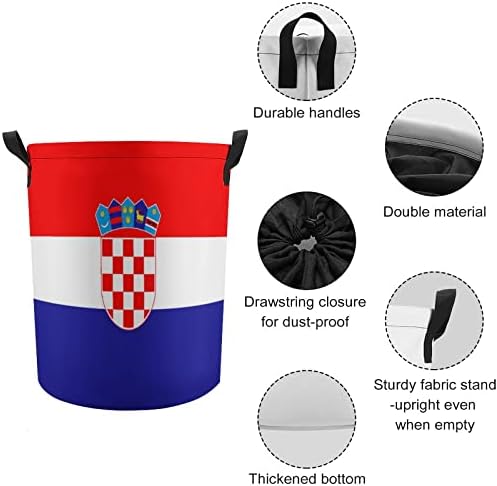 Horvátország-Zászló Szennyes Kosár Kerek Kosár Összecsukható Vödör Szennyes Tároló Tároló Doboz Kötéllel Kezelni