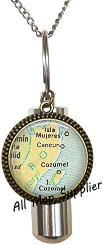 AllMapsupplier Divat Hamvasztás Urna Nyaklánc,Cancun/Cozumel térkép Urna,Cancun térkép Hamvasztás Urna Nyaklánc,Cozumel térkép