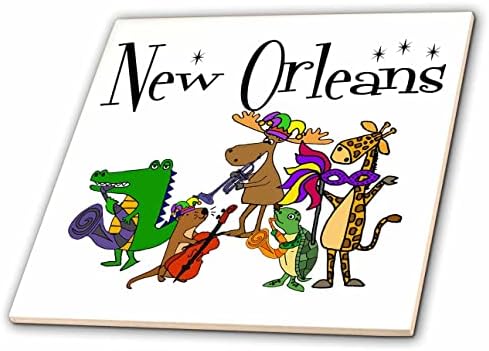 3dRose Király Szórakoztató New Orleansba, a Mardi Gras fél Maszkok utazási Állatok - Csempe (ct_351157_1)