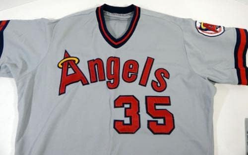 1988-ban a Kaliforniai Angyalok Butch Wynegar 35 Játékban Használt Szürke Jersey, USA Zászló Rem 446 - Játék Használt MLB