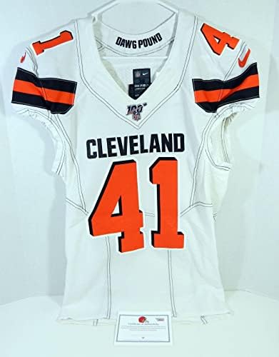 2019 Cleveland Browns Lenzy Pipkins 41 Játék Kiadott Fehér Jersey 100 NFL Patch 8 - Aláíratlan NFL Játék Használt Mezek