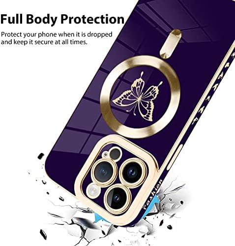 Bonoma iPhone 13 Pro Max-Ügyben [Támogatása Magsafe] Pillangó Minta Mágneses Galvanizáló képernyővédő fólia Luxus Elegáns