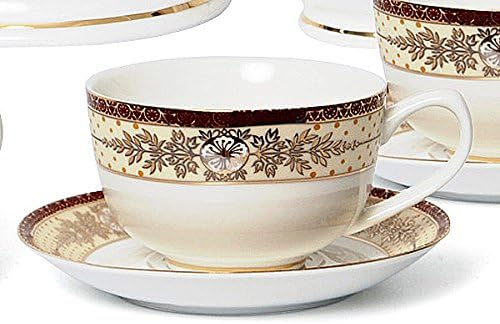 Euro Porcelán 12-Pc. 'Arany Levelek' Tea Csésze Kávé Készlet, Prémium Csont Kína, 24K Aranyozott, Komplett Szolgáltatás,