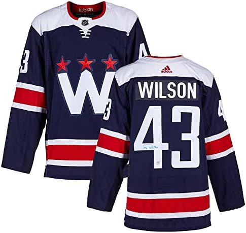 Tom Wilson Washington Capitals írta Alá Alt Haditengerészet Adidas Jersey - Dedikált NHL-Mezek