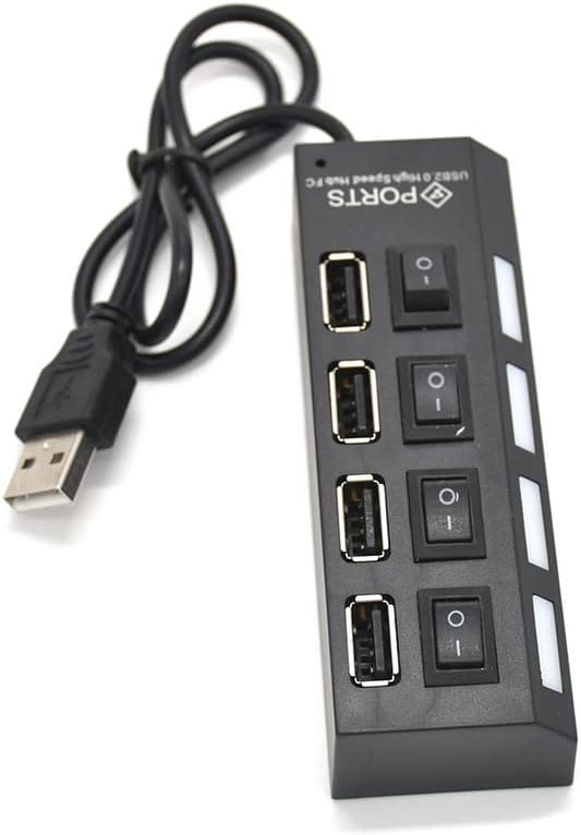 4-Port USB 2.0 hub Független LED Power Kapcsoló (HB-4), Fekete