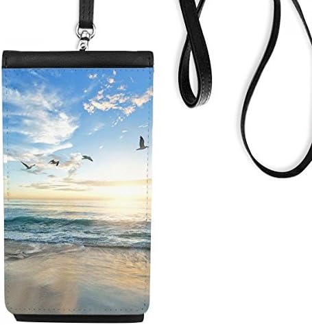Óceán Homokos Strand Madár Tenger Kép Phone Wallet Pénztárca Lóg Mobil Tok Fekete Zseb