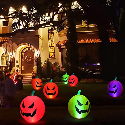 Halloween Felfújható, 24 Hüvelykes Halloween Dekoráció Blow-Up Sütőtök, Beépített elemes Távirányító színváltó LED Lámpa,