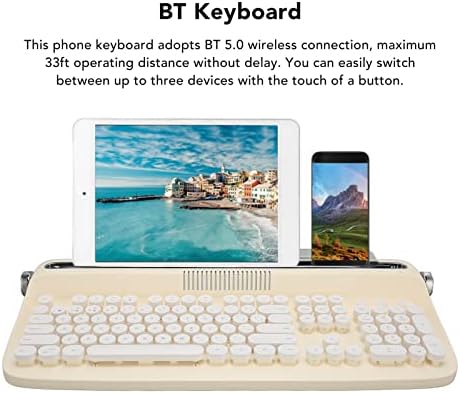 Goshyda Retro Vezeték nélküli Billentyűzet, Okos Telefon, Laptop, 104 Kulcsok BT 5.0 Integrált Állvány Tablet Írógép Billentyűzet