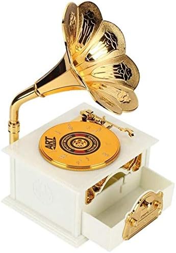 ALREMO HUANGXING - Fa Music Box Fém Gramofon Hordozható zenedoboz Dekoráció Születésnapi Ajándék, lakberendezési Music Box
