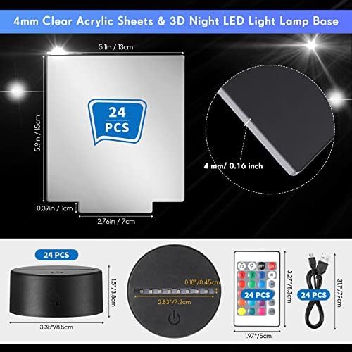 24 Beállítja 3D Este Led Alap, valamint a Tiszta, Üres Akril Távirányító USB-Kábel, Állítható 16 Színek DIY Akril Lámpa Bázis
