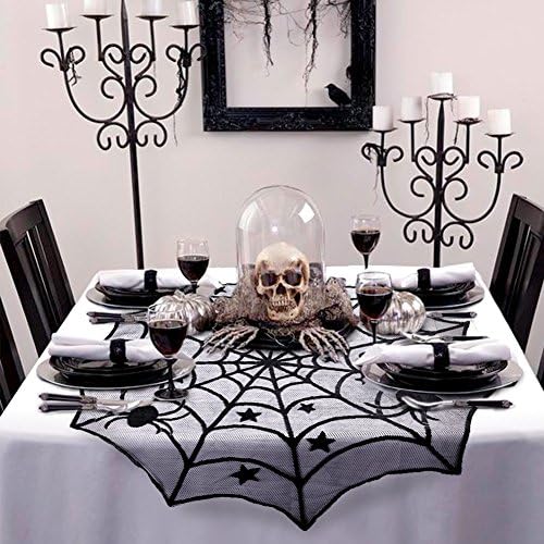 AerWo 40-Es Fekete Pók Halloween Csipke Táblázat Topper Ruhát Halloween asztali Díszek