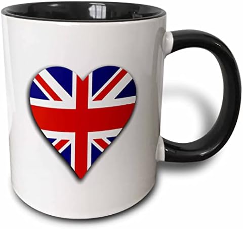 3dRose Brit Zászló Szív-UK Unió Jack, Anglia, nagy-Britannia Rajongók Két Hang Bögre, 1 Gróf (Csomag 1), Fekete